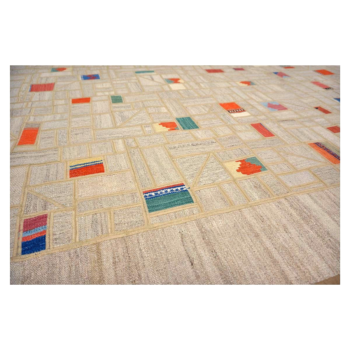 Turkish Retro Kilim Flatweave Wool 9x12 Tan & Multicolored Handmade Area Rug #1142360