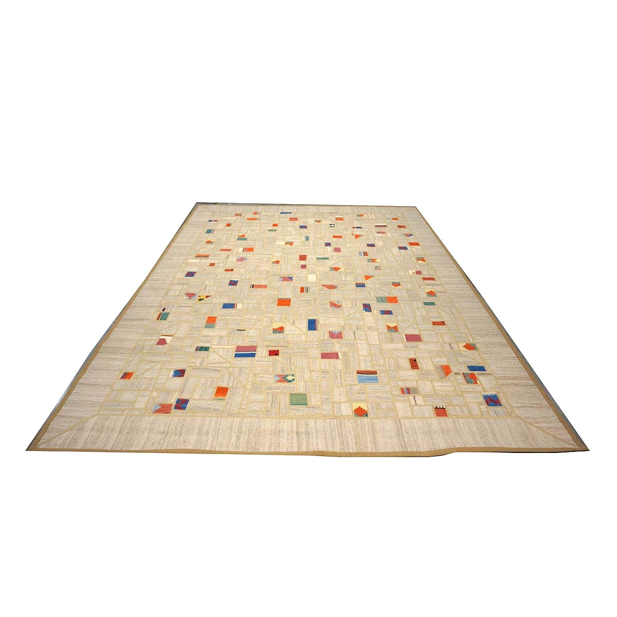 Turkish Retro Kilim Flatweave Wool 9x12 Tan & Multicolored Handmade Area Rug #1142360