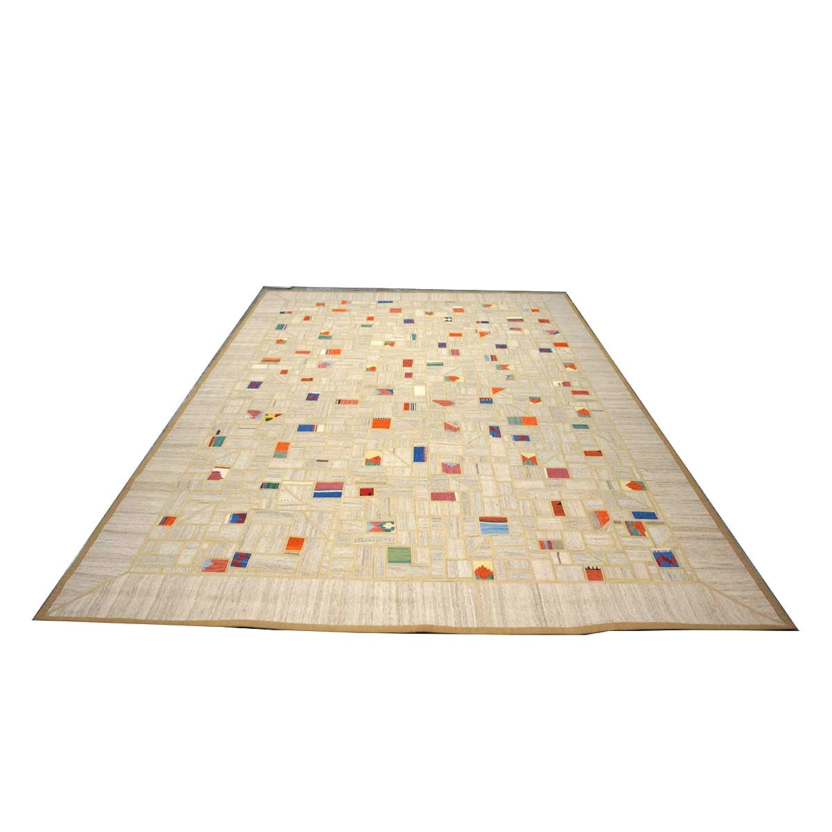 Turkish Retro Kilim Flatweave Wool 9x12 Tan & Multicolored Handmade Area Rug #1142360