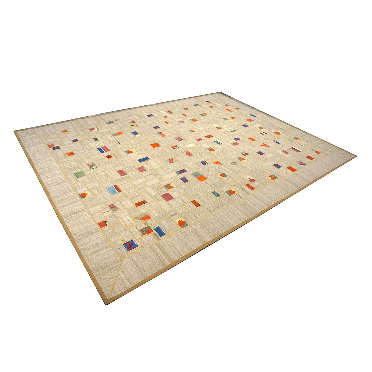 Turkish Retro Kilim Flatweave Wool 9x12 Tan & Multicolored Handmade Area Rug #1142360