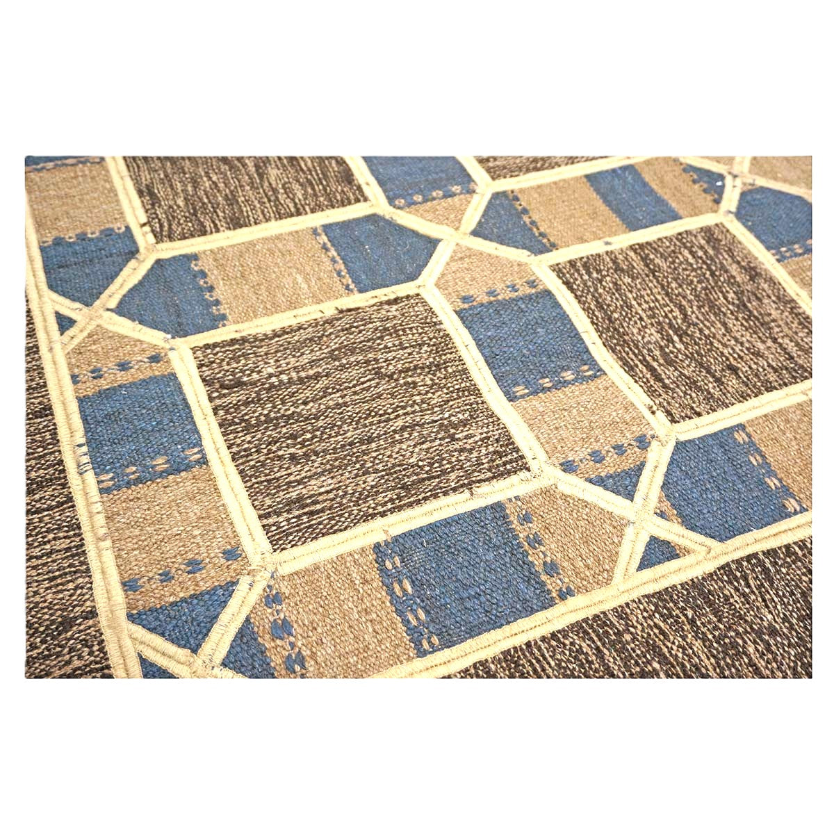 Turkish Retro Kilim Flatweave Wool 9x12 Tan, Ivory & Brown Handmade Area Rug #1142370