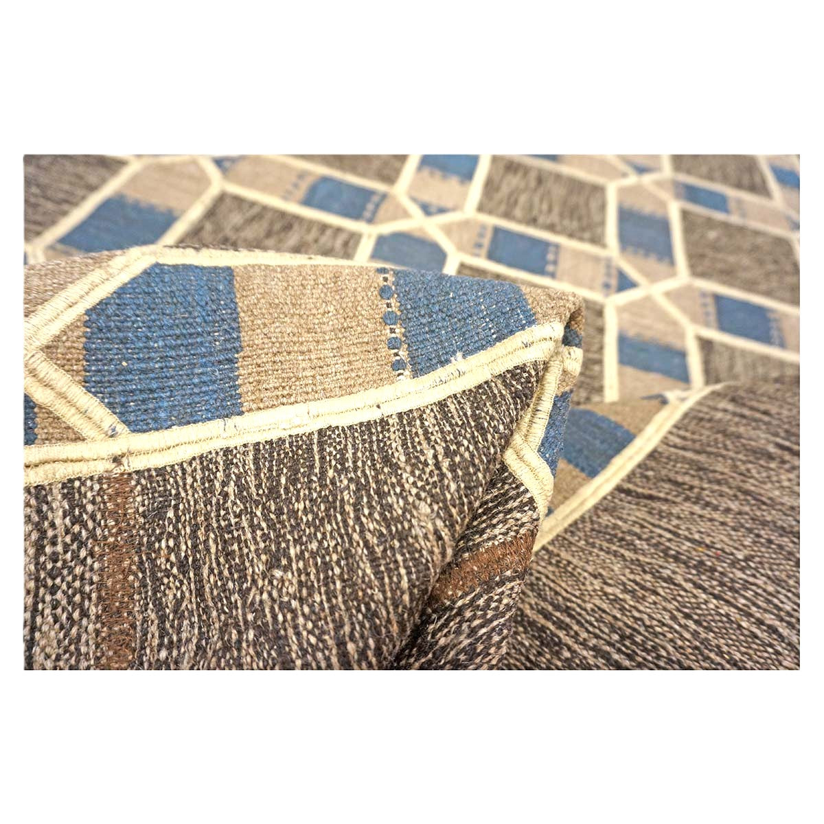 Turkish Retro Kilim Flatweave Wool 9x12 Tan, Ivory & Brown Handmade Area Rug #1142370