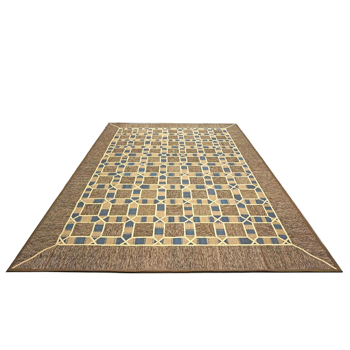 Turkish Retro Kilim Flatweave Wool 9x12 Tan, Ivory & Brown Handmade Area Rug #1142370
