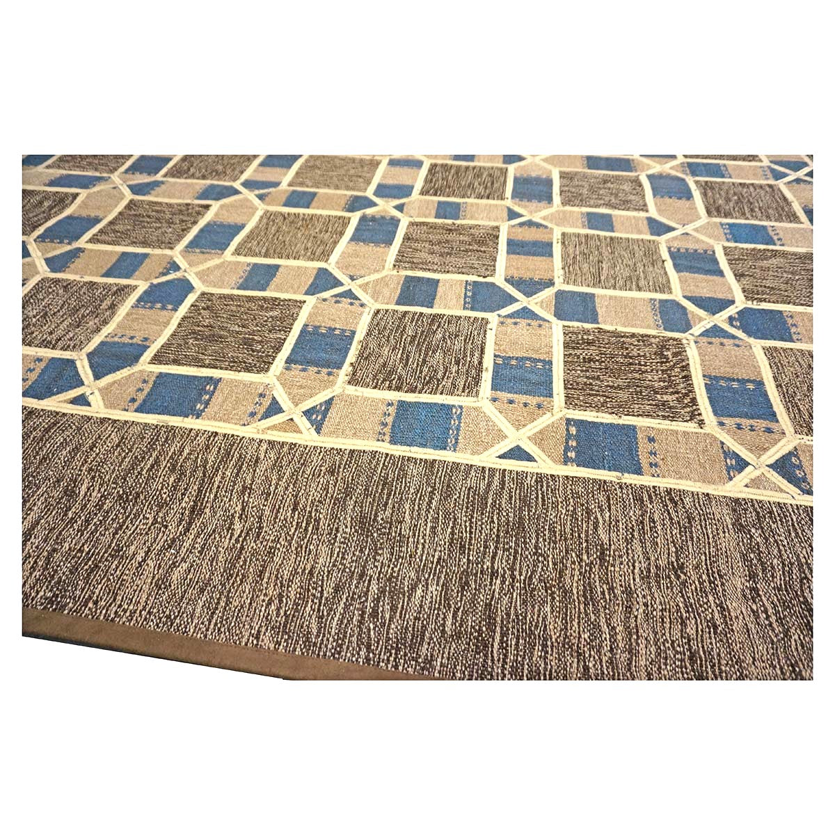 Turkish Retro Kilim Flatweave Wool 9x12 Tan, Ivory & Brown Handmade Area Rug #1142370