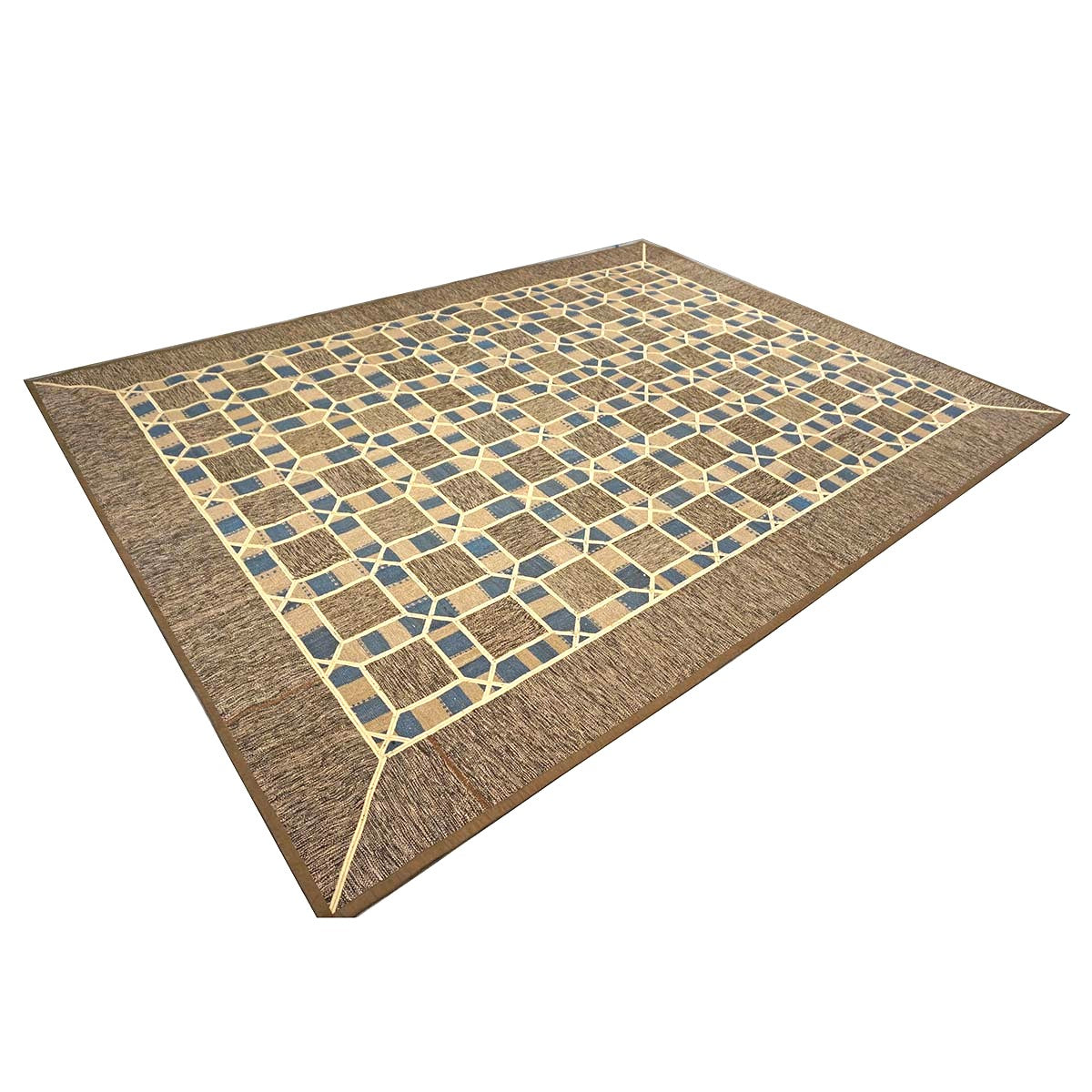 Turkish Retro Kilim Flatweave Wool 9x12 Tan, Ivory & Brown Handmade Area Rug #1142370