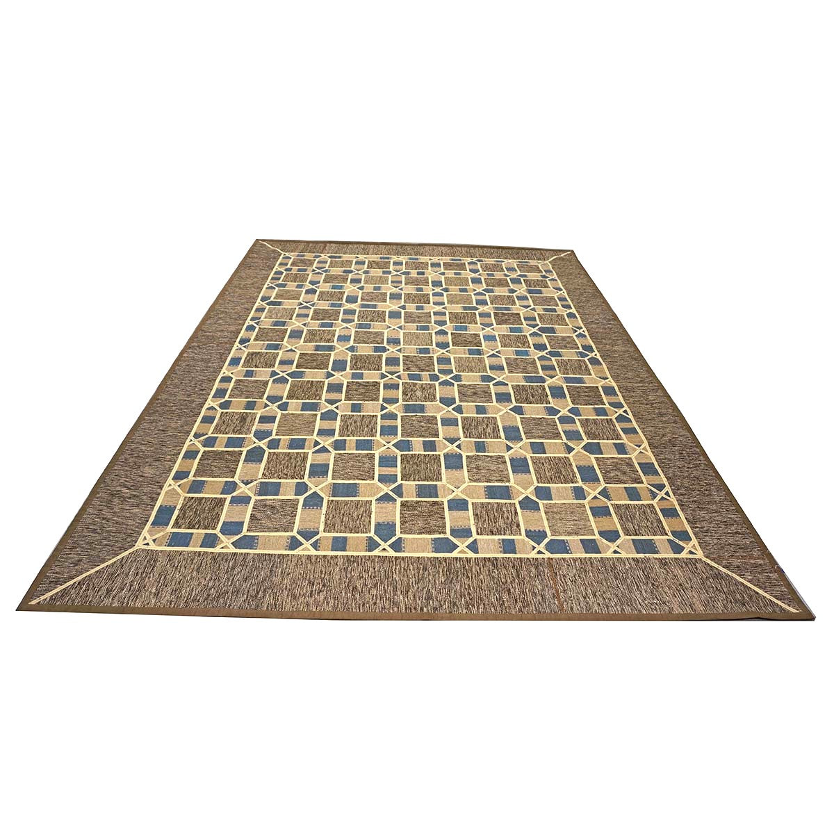 Turkish Retro Kilim Flatweave Wool 9x12 Tan, Ivory & Brown Handmade Area Rug #1142370