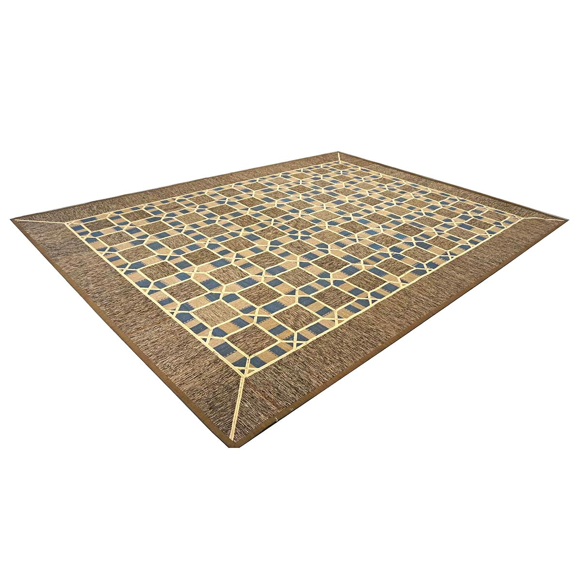 Turkish Retro Kilim Flatweave Wool 9x12 Tan, Ivory & Brown Handmade Area Rug #1142370