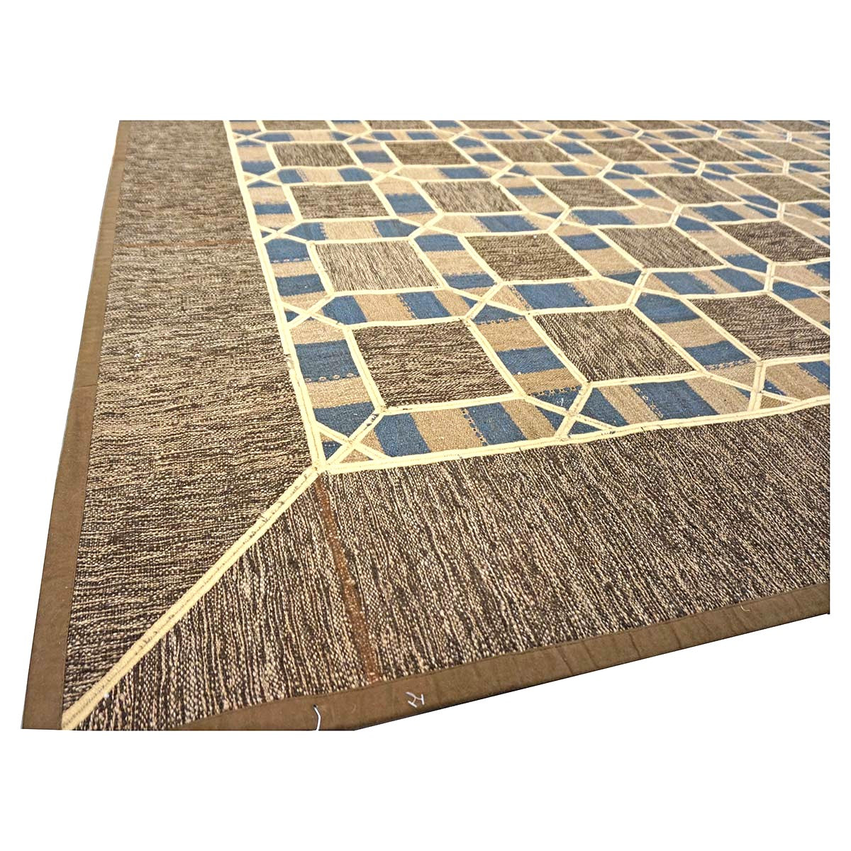Turkish Retro Kilim Flatweave Wool 9x12 Tan, Ivory & Brown Handmade Area Rug #1142370