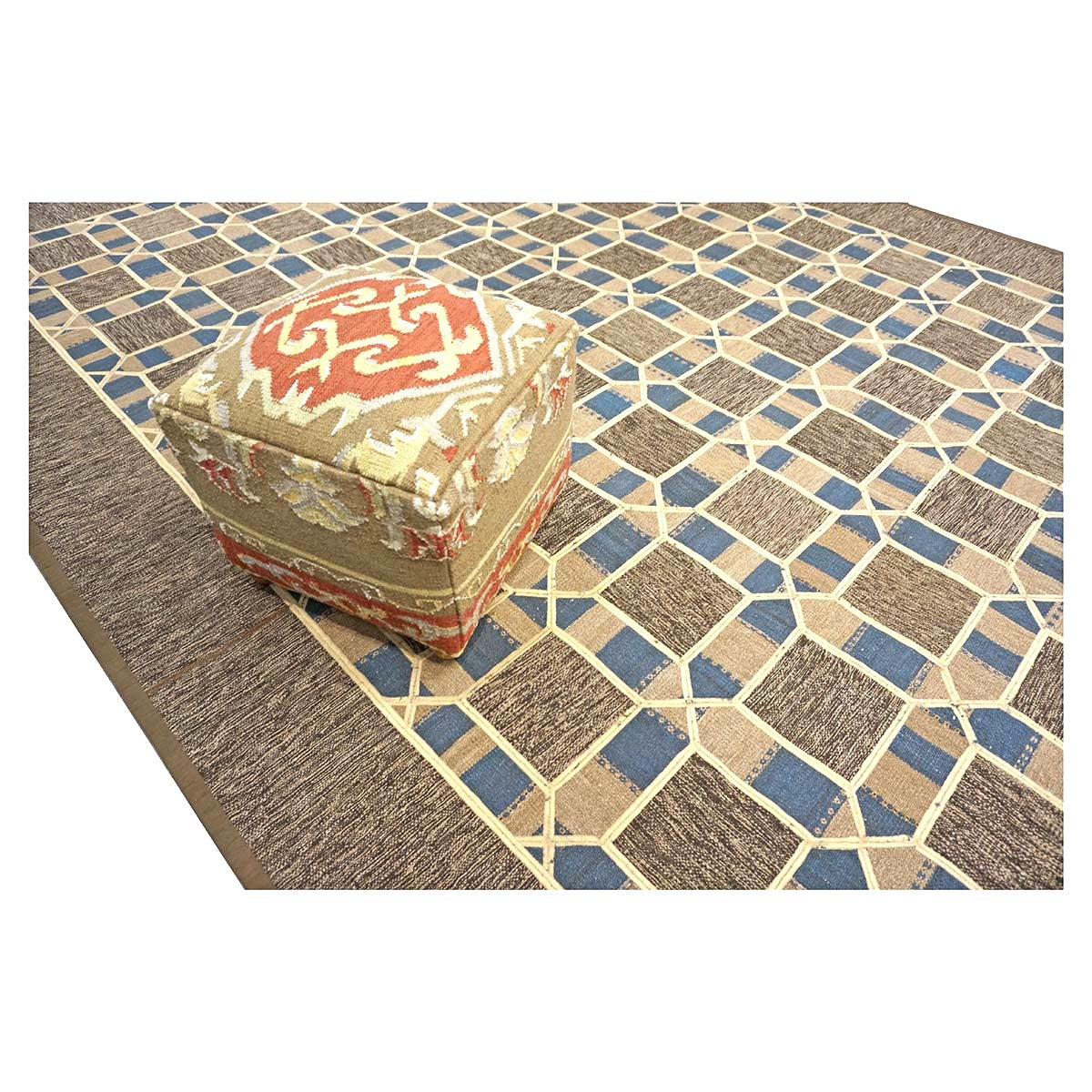 Turkish Retro Kilim Flatweave Wool 9x12 Tan, Ivory & Brown Handmade Area Rug #1142370