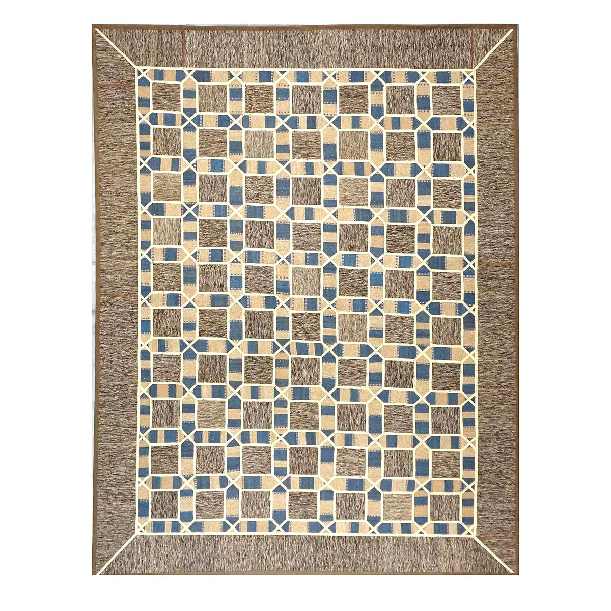 Turkish Retro Kilim Flatweave Wool 9x12 Tan, Ivory & Brown Handmade Area Rug #1142370