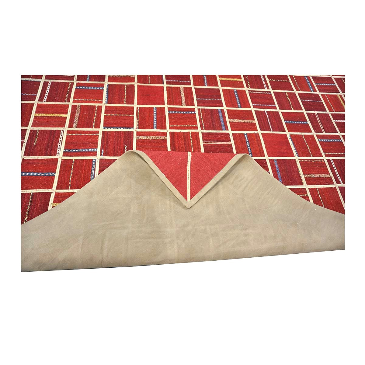 Turkish Retro Kilim Flatweave Wool 9x12 Red & Ivory Handmade Area Rug #1142375