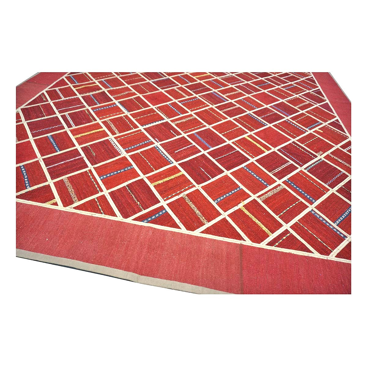 Turkish Retro Kilim Flatweave Wool 9x12 Red & Ivory Handmade Area Rug #1142375