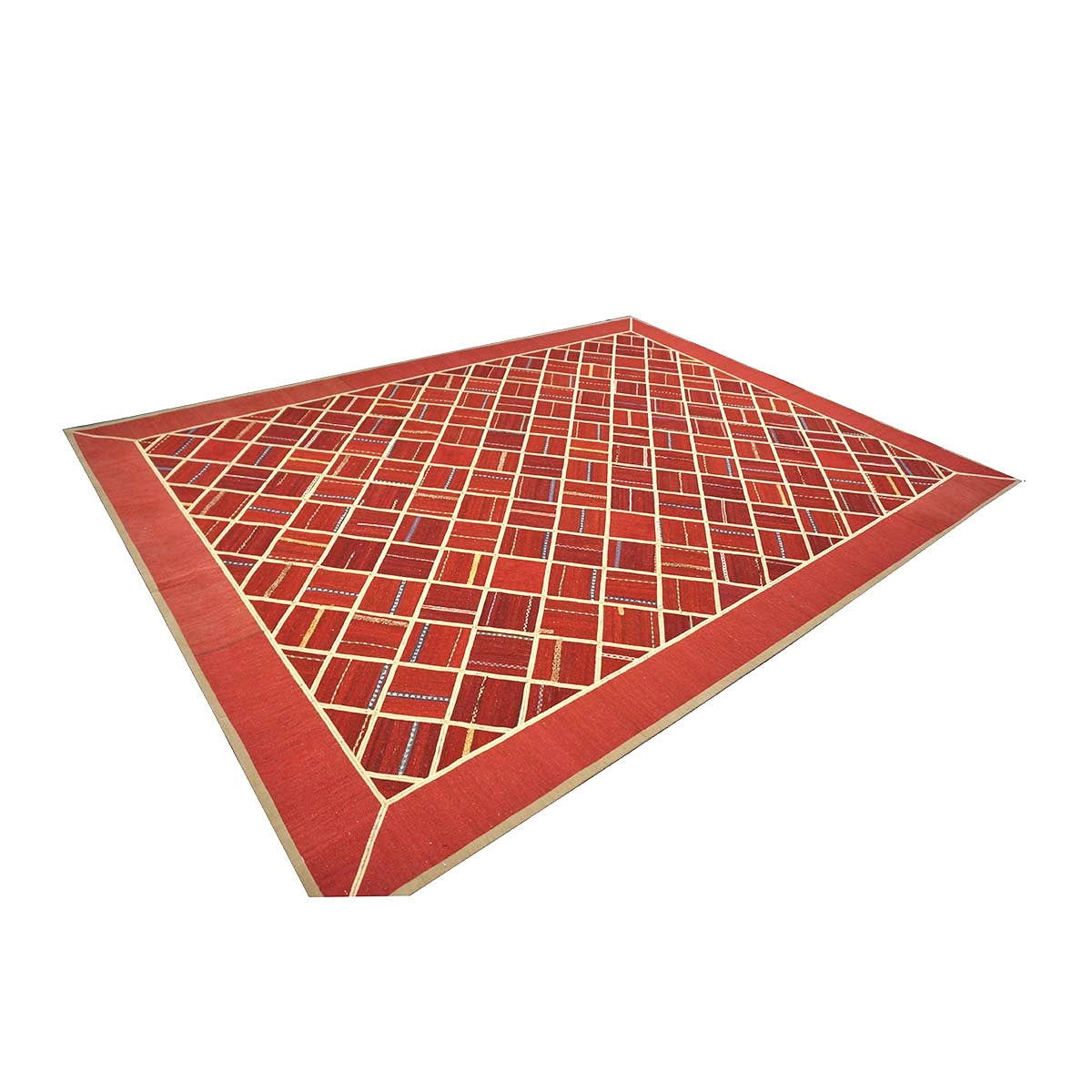Turkish Retro Kilim Flatweave Wool 9x12 Red & Ivory Handmade Area Rug #1142375