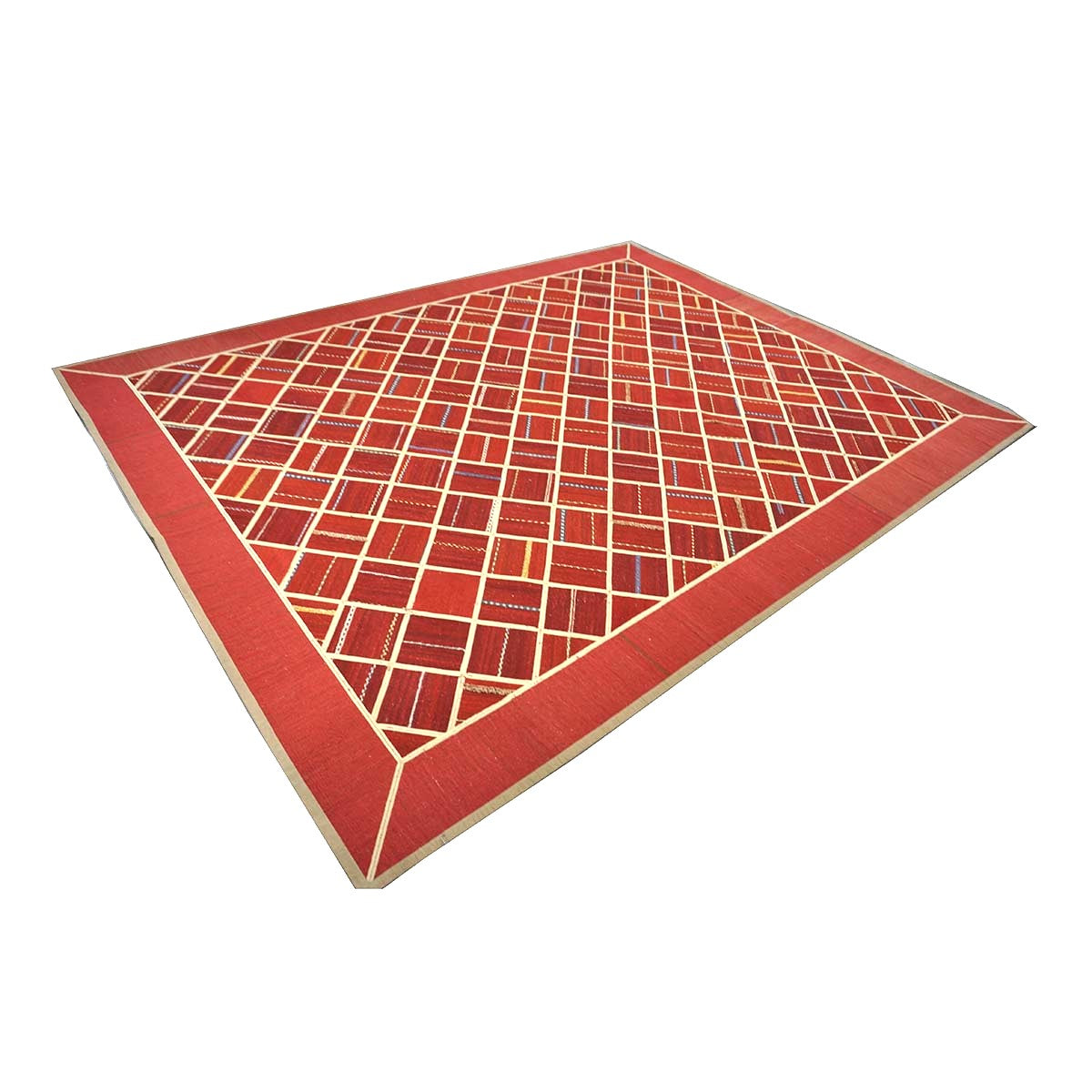 Turkish Retro Kilim Flatweave Wool 9x12 Red & Ivory Handmade Area Rug #1142375