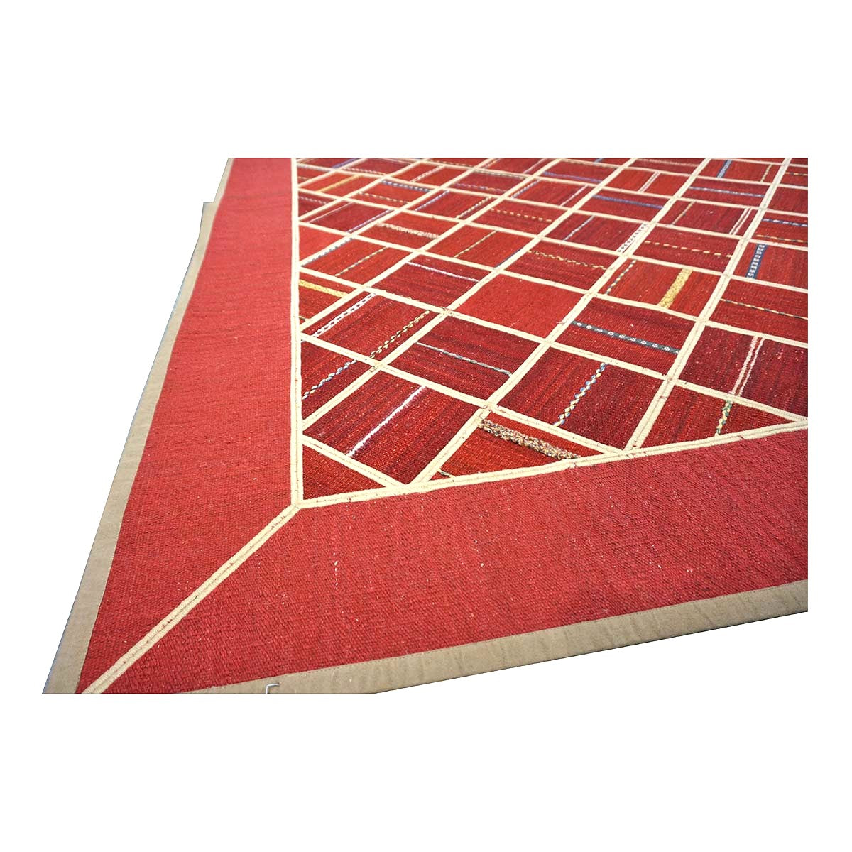 Turkish Retro Kilim Flatweave Wool 9x12 Red & Ivory Handmade Area Rug #1142375