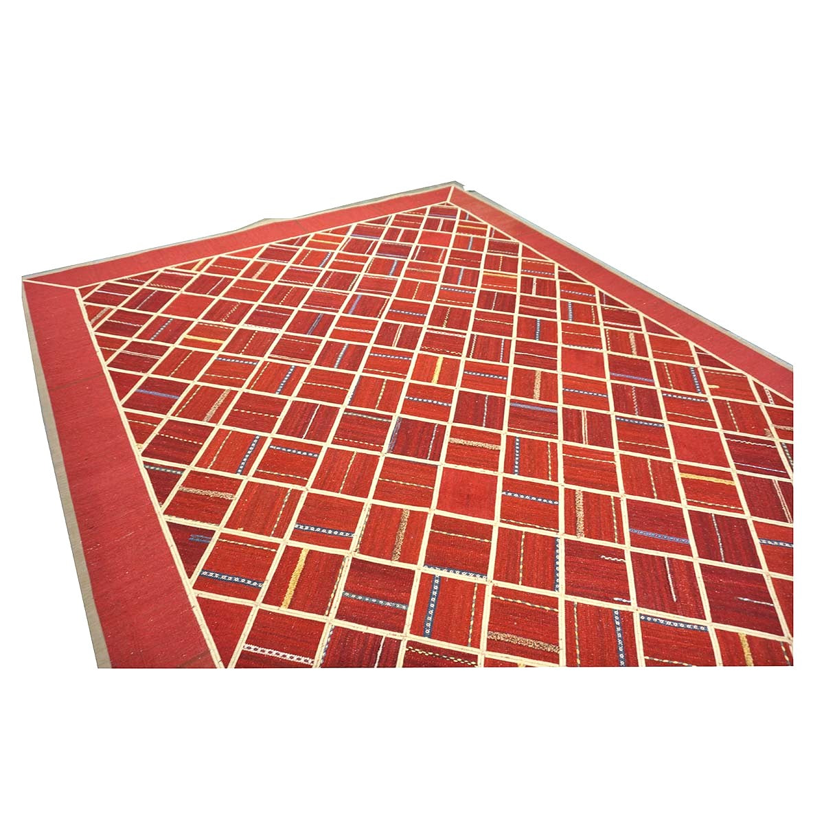 Turkish Retro Kilim Flatweave Wool 9x12 Red & Ivory Handmade Area Rug #1142375