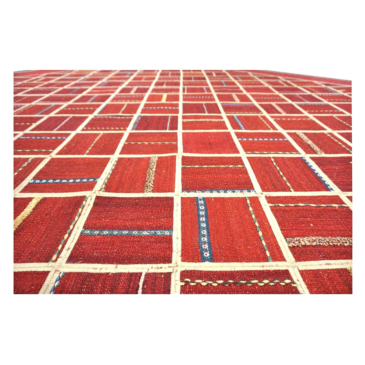 Turkish Retro Kilim Flatweave Wool 9x12 Red & Ivory Handmade Area Rug #1142375