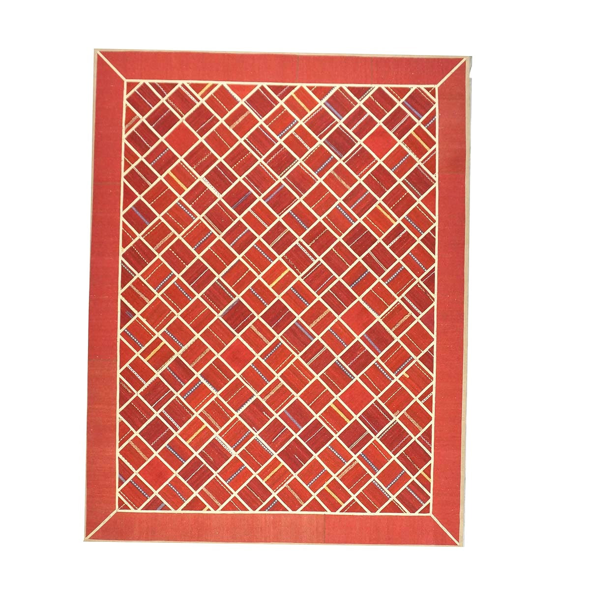 Turkish Retro Kilim Flatweave Wool 9x12 Red & Ivory Handmade Area Rug #1142375