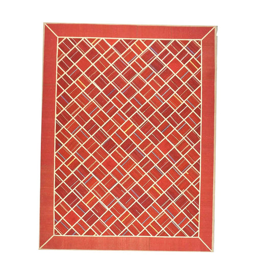 Turkish Retro Kilim Flatweave Wool 9x12 Red & Ivory Handmade Area Rug #1142375