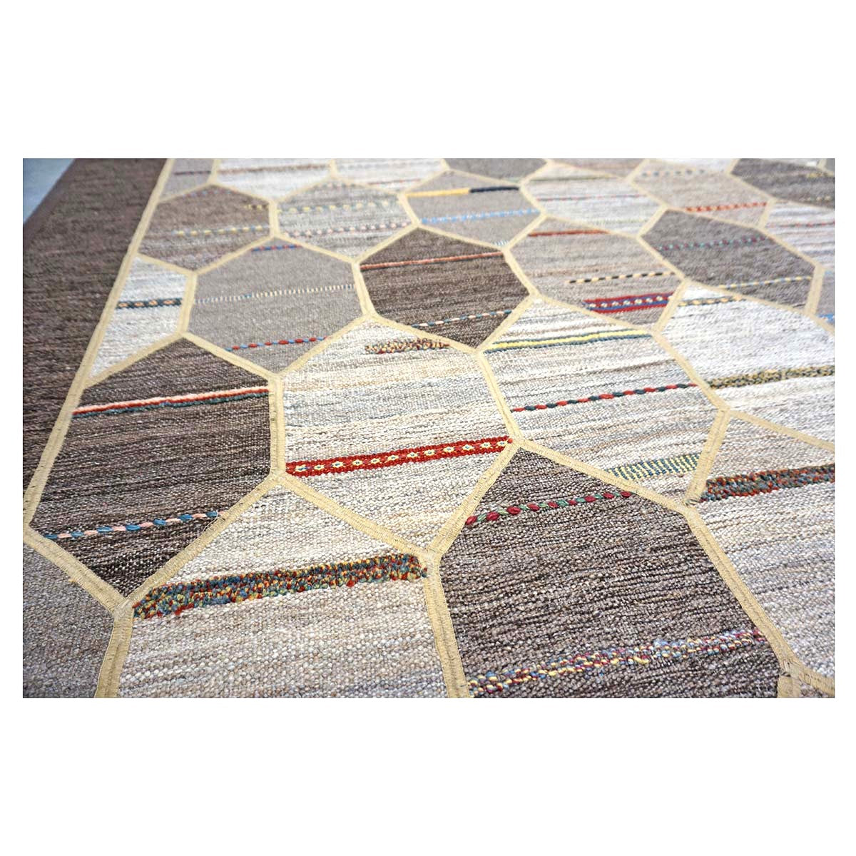 Turkish Retro Kilim Flatweave Wool 10x14 Ivory, Grey & Brown Handmade Area Rug #1142401