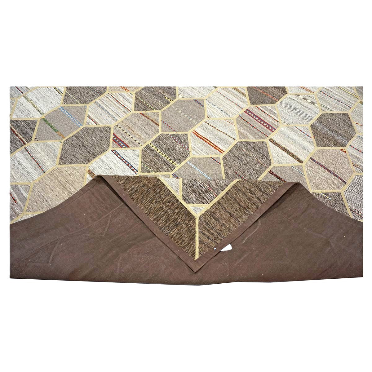 Turkish Retro Kilim Flatweave Wool 10x14 Ivory, Grey & Brown Handmade Area Rug #1142401