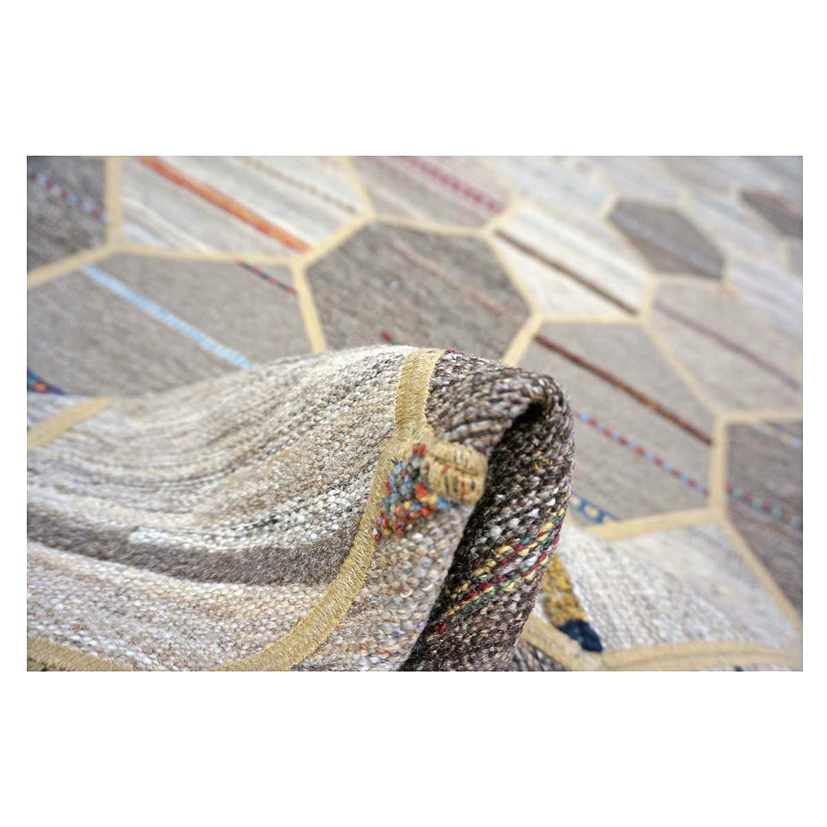 Turkish Retro Kilim Flatweave Wool 10x14 Ivory, Grey & Brown Handmade Area Rug #1142401