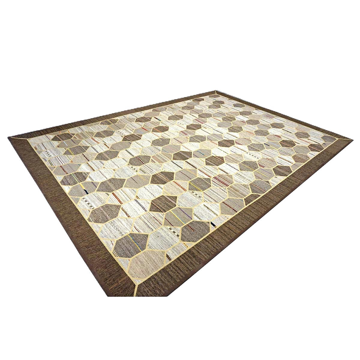 Turkish Retro Kilim Flatweave Wool 10x14 Ivory, Grey & Brown Handmade Area Rug #1142401