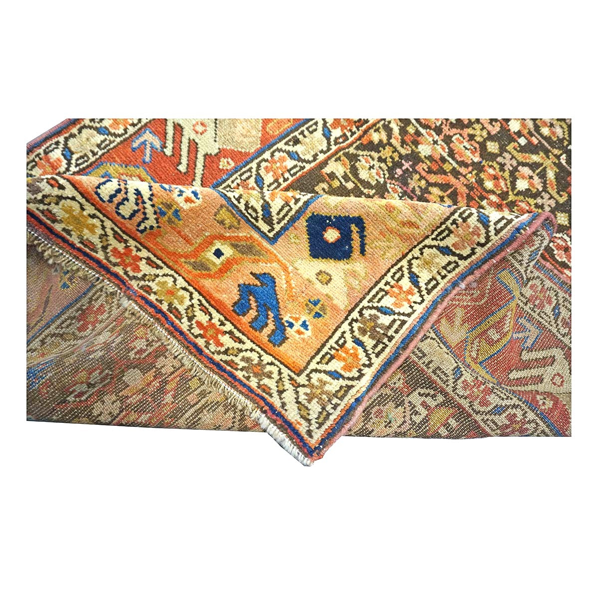 Antique Persian Azerbaijani Wool 3x15 Brown, Rust & Ivory Handmade Runner Rug #1142503