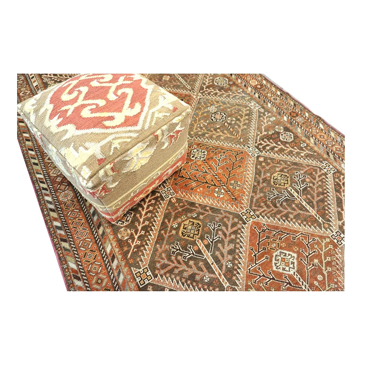 Antique Persian Shiraz Wool 5x9 Taupe, Rust & Ivory Handmade Area Rug #1142505