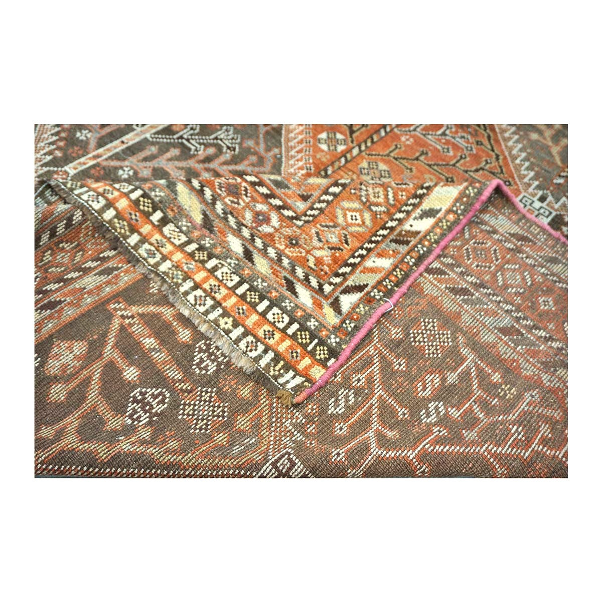 Antique Persian Shiraz Wool 5x9 Taupe, Rust & Ivory Handmade Area Rug #1142505
