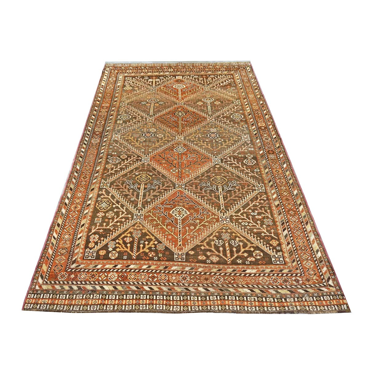 Antique Persian Shiraz Wool 5x9 Taupe, Rust & Ivory Handmade Area Rug #1142505