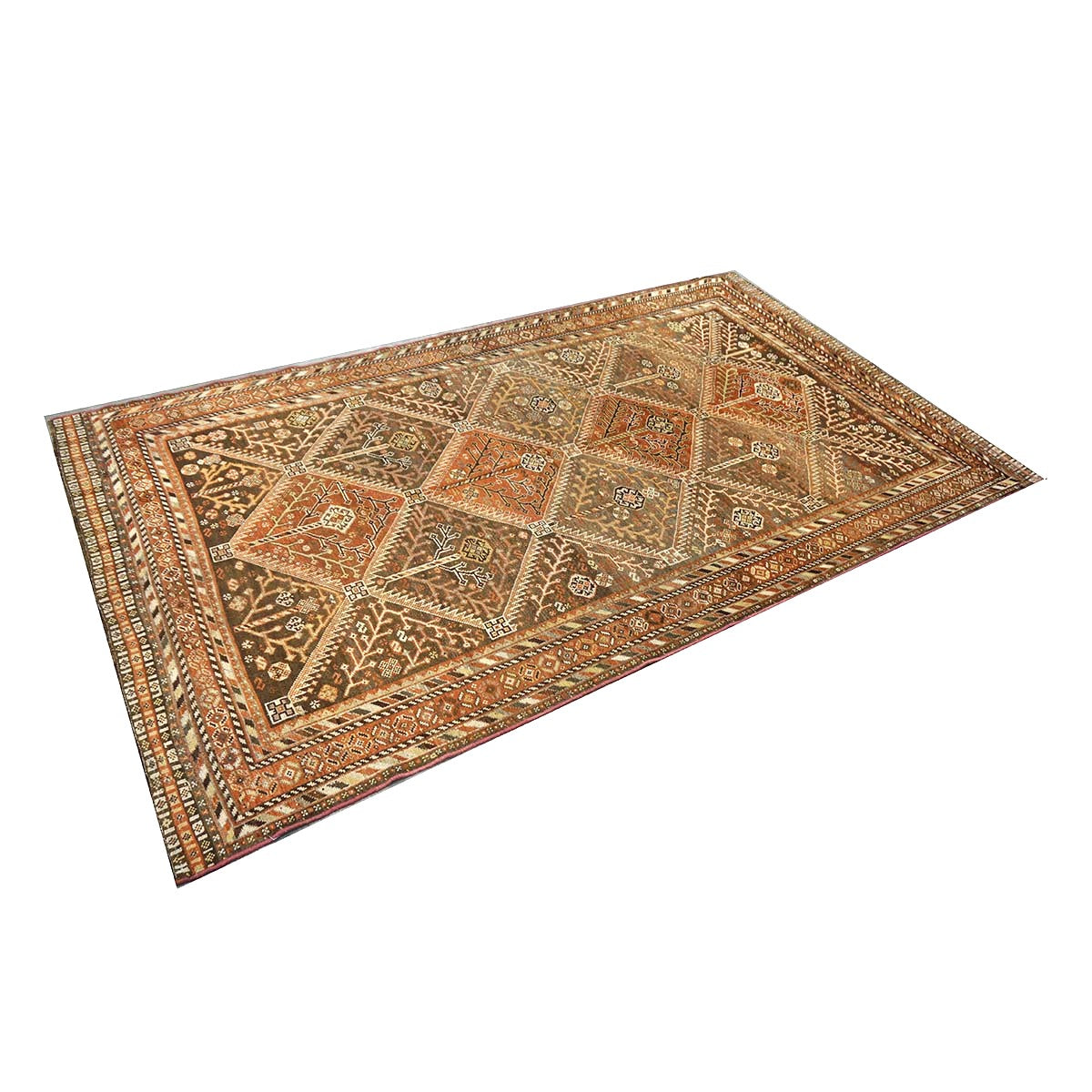 Antique Persian Shiraz Wool 5x9 Taupe, Rust & Ivory Handmade Area Rug #1142505