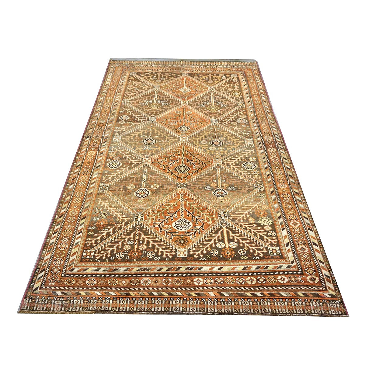 Antique Persian Shiraz Wool 5x9 Taupe, Rust & Ivory Handmade Area Rug #1142505