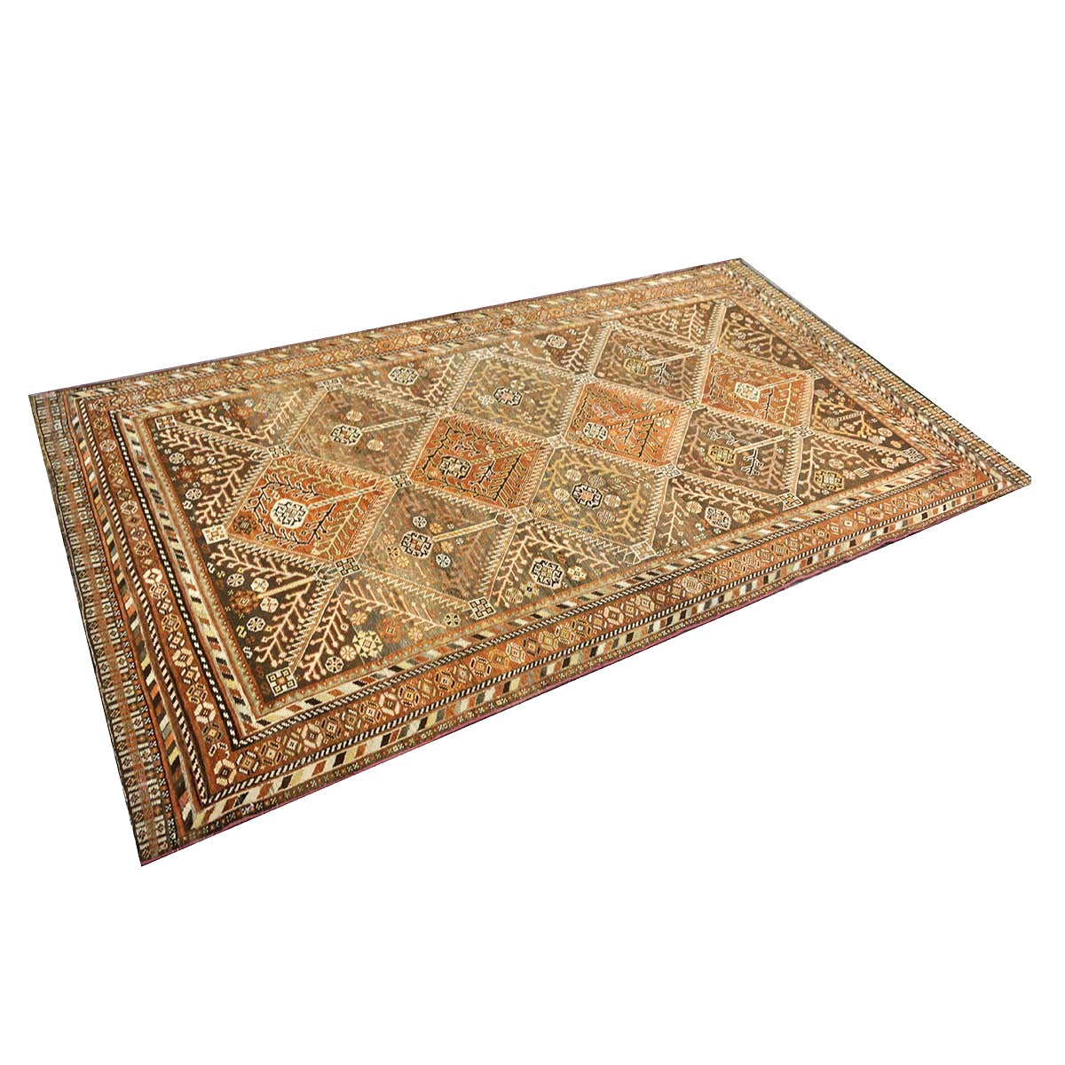 Antique Persian Shiraz Wool 5x9 Taupe, Rust & Ivory Handmade Area Rug #1142505
