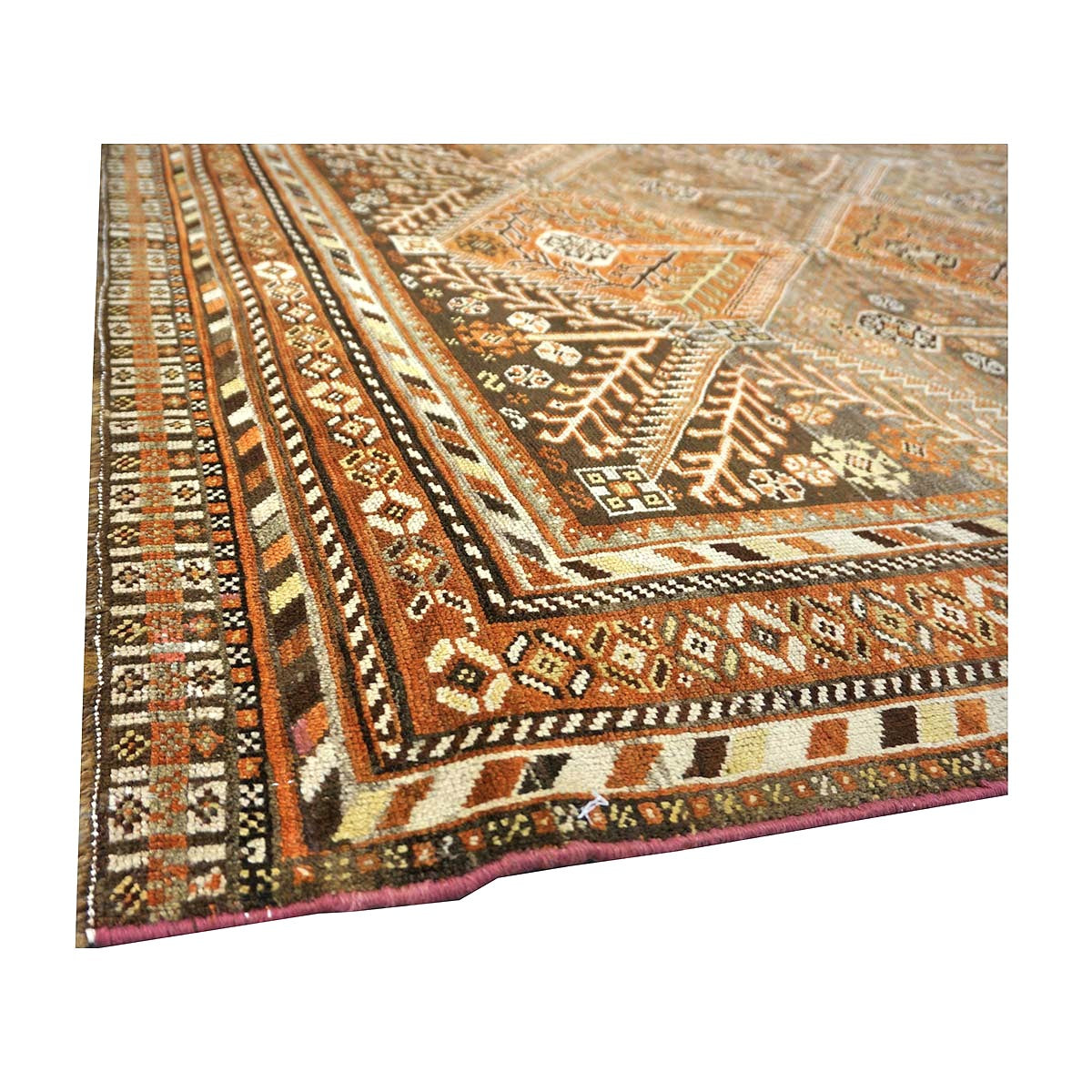 Antique Persian Shiraz Wool 5x9 Taupe, Rust & Ivory Handmade Area Rug #1142505