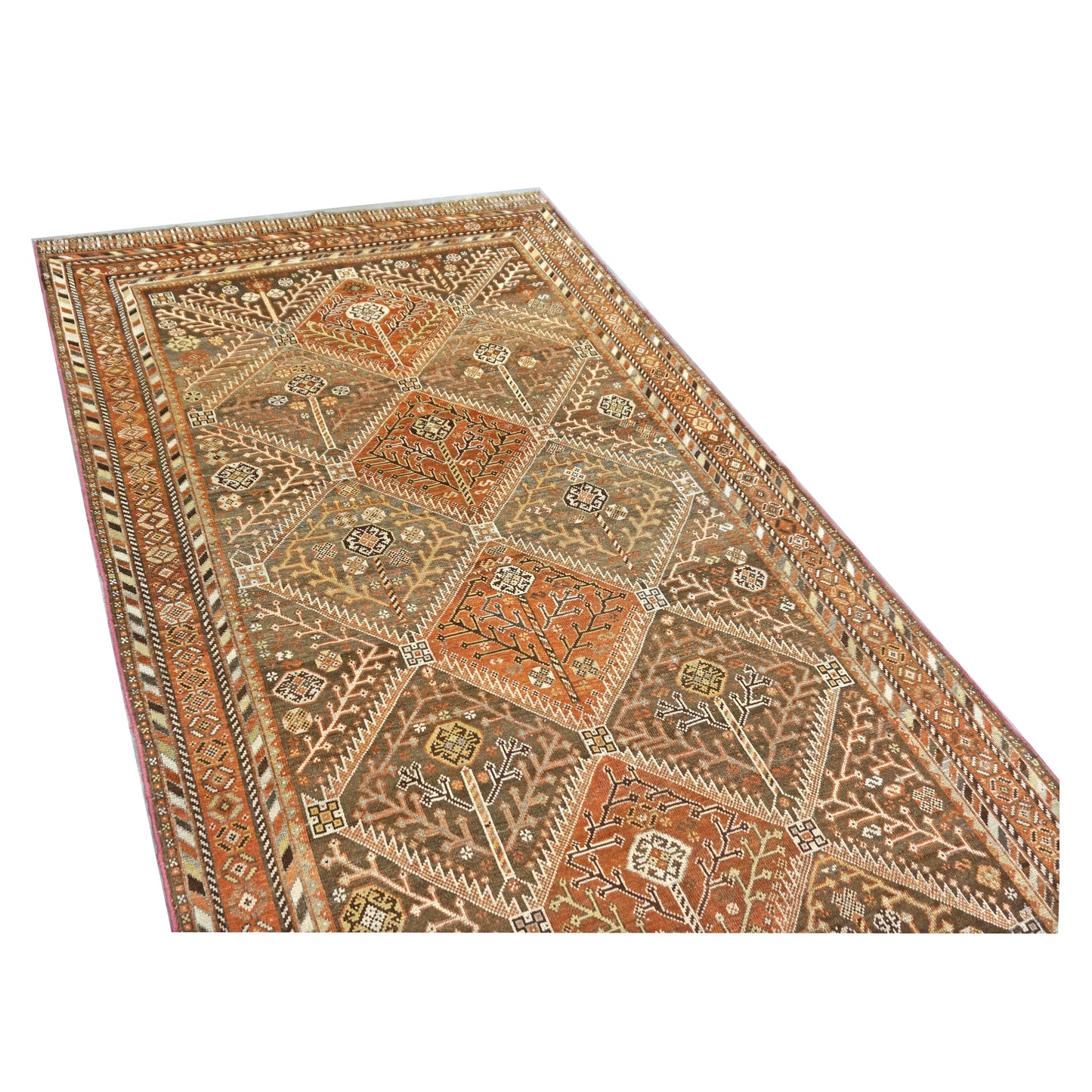 Antique Persian Shiraz Wool 5x9 Taupe, Rust & Ivory Handmade Area Rug #1142505