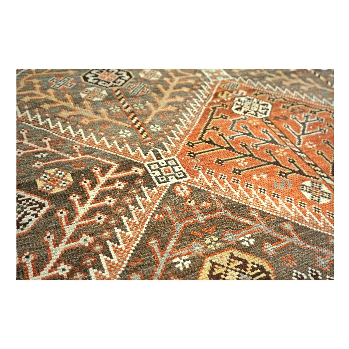 Antique Persian Shiraz Wool 5x9 Taupe, Rust & Ivory Handmade Area Rug #1142505
