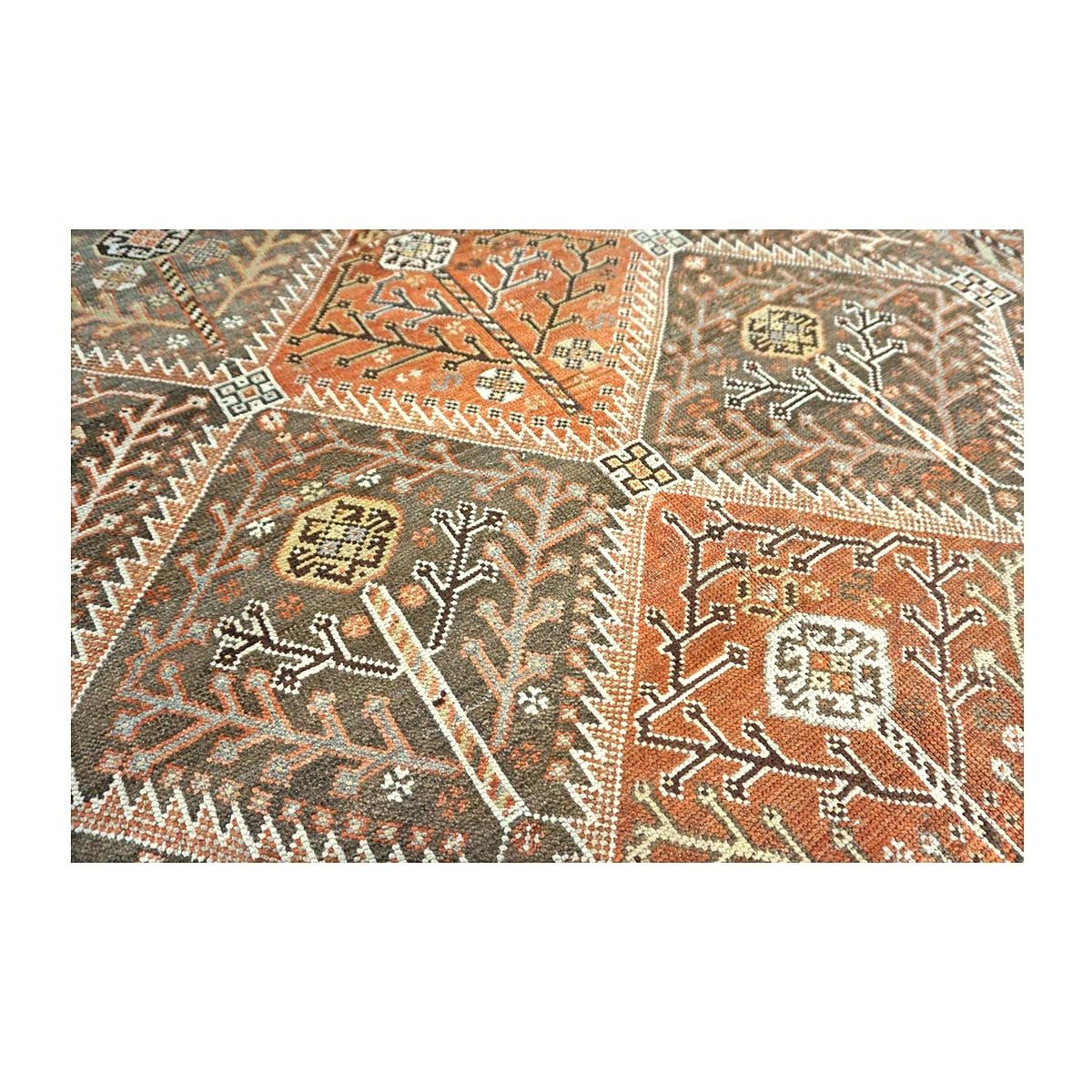Antique Persian Shiraz Wool 5x9 Taupe, Rust & Ivory Handmade Area Rug #1142505