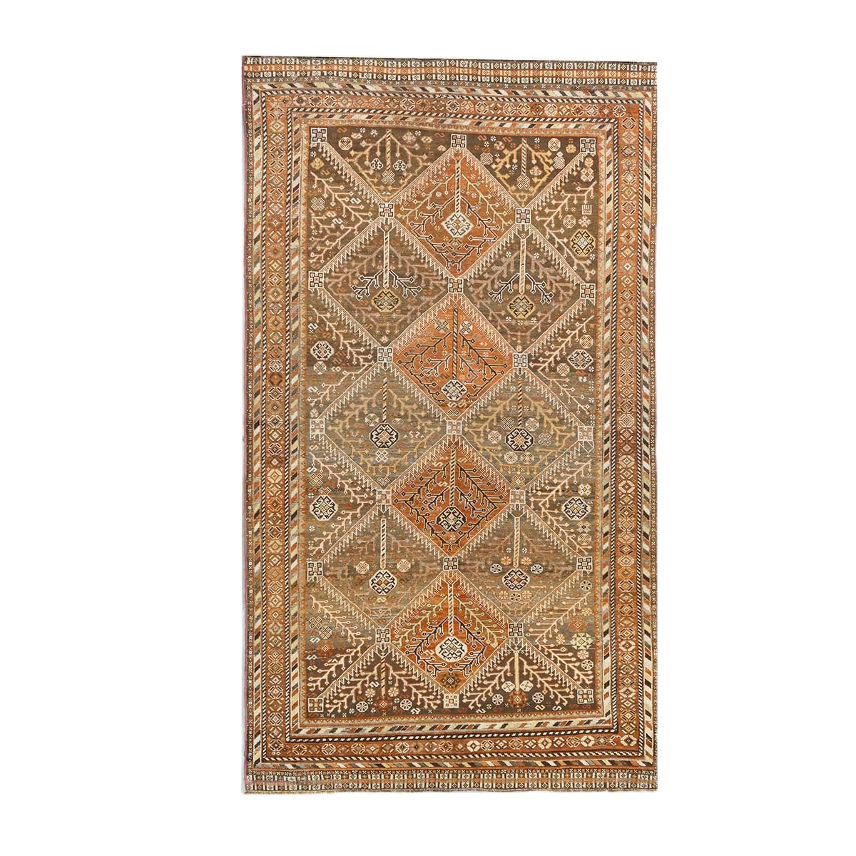 Antique Persian Shiraz Wool 5x9 Taupe, Rust & Ivory Handmade Area Rug #1142505