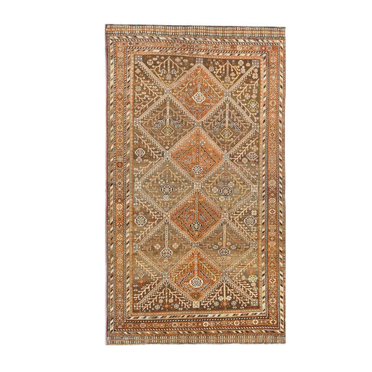 Antique Persian Shiraz Wool 5x9 Taupe, Rust & Ivory Handmade Area Rug #1142505