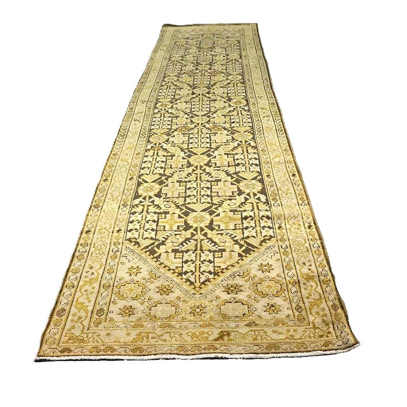 Antique Persian Malayer Wool 3x13 Brown & Ivory Handmade Runner Rug #1142514