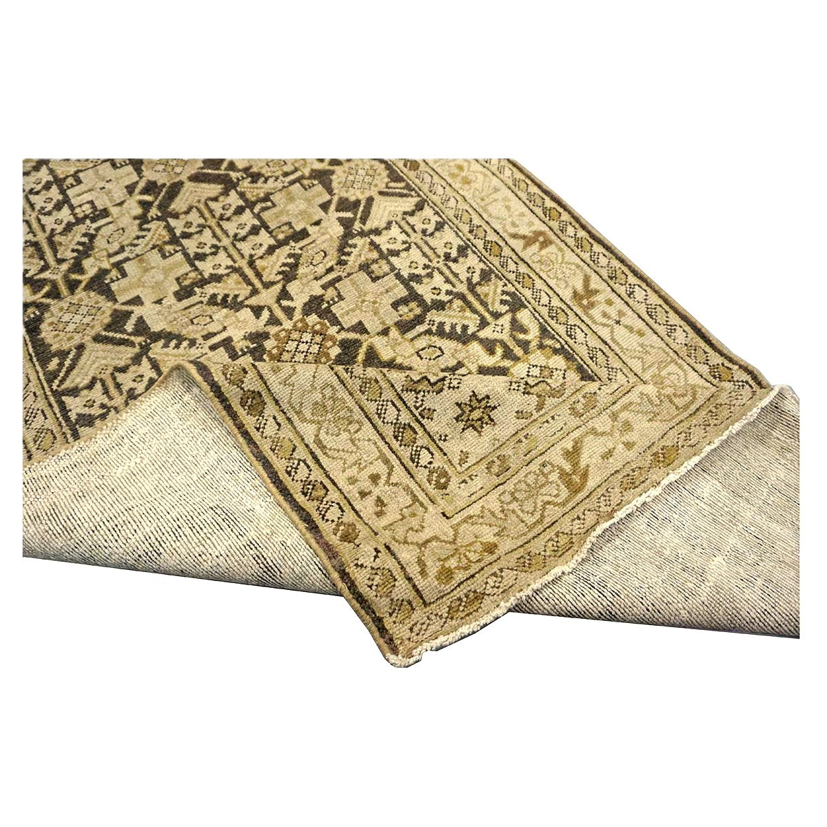 Antique Persian Malayer Wool 3x13 Brown & Ivory Handmade Runner Rug #1142514