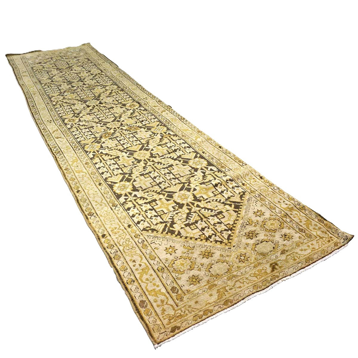 Antique Persian Malayer Wool 3x13 Brown & Ivory Handmade Runner Rug #1142514