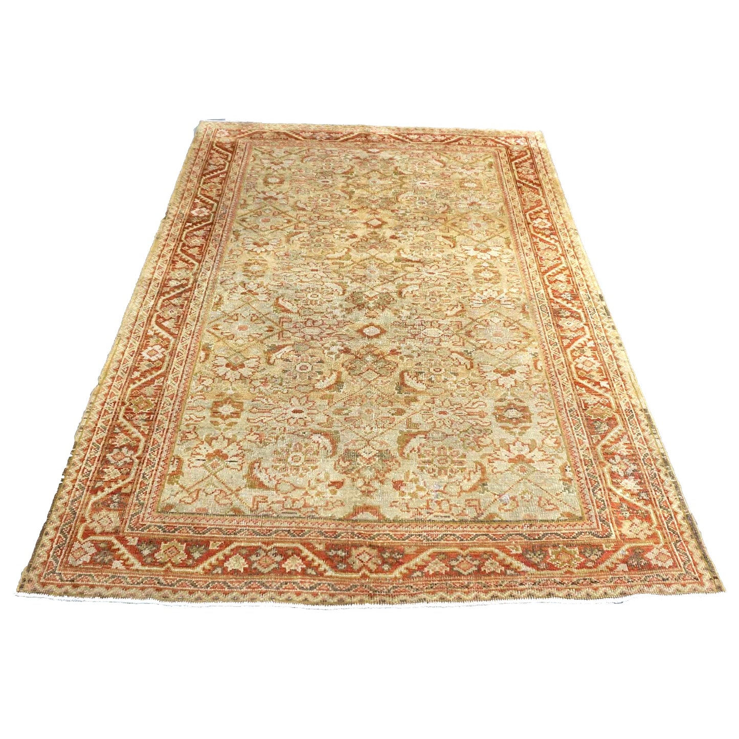 Antique Persian Sultanabad Wool 4x7 Tan, Ivory, Rust & Olive Handmade Area Rug #1142543