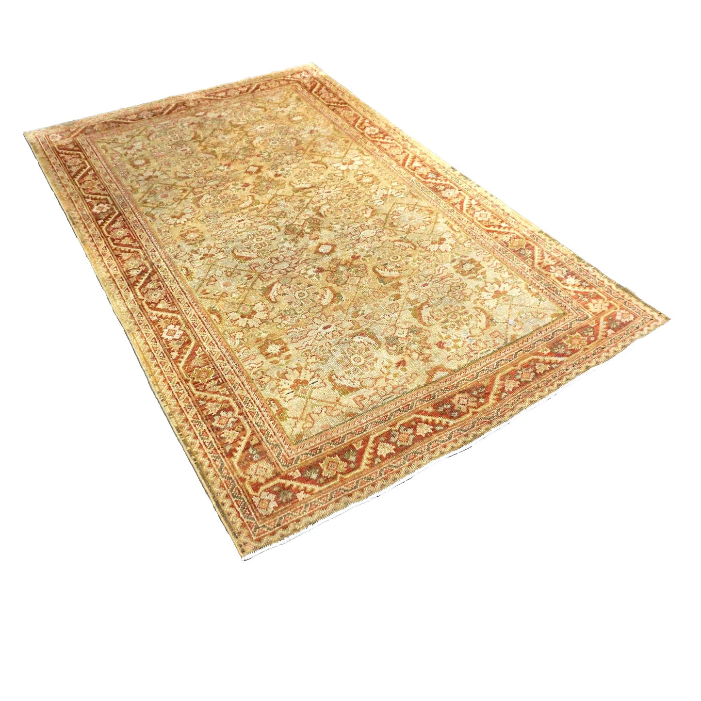 Antique Persian Sultanabad Wool 4x7 Tan, Ivory, Rust & Olive Handmade Area Rug #1142543