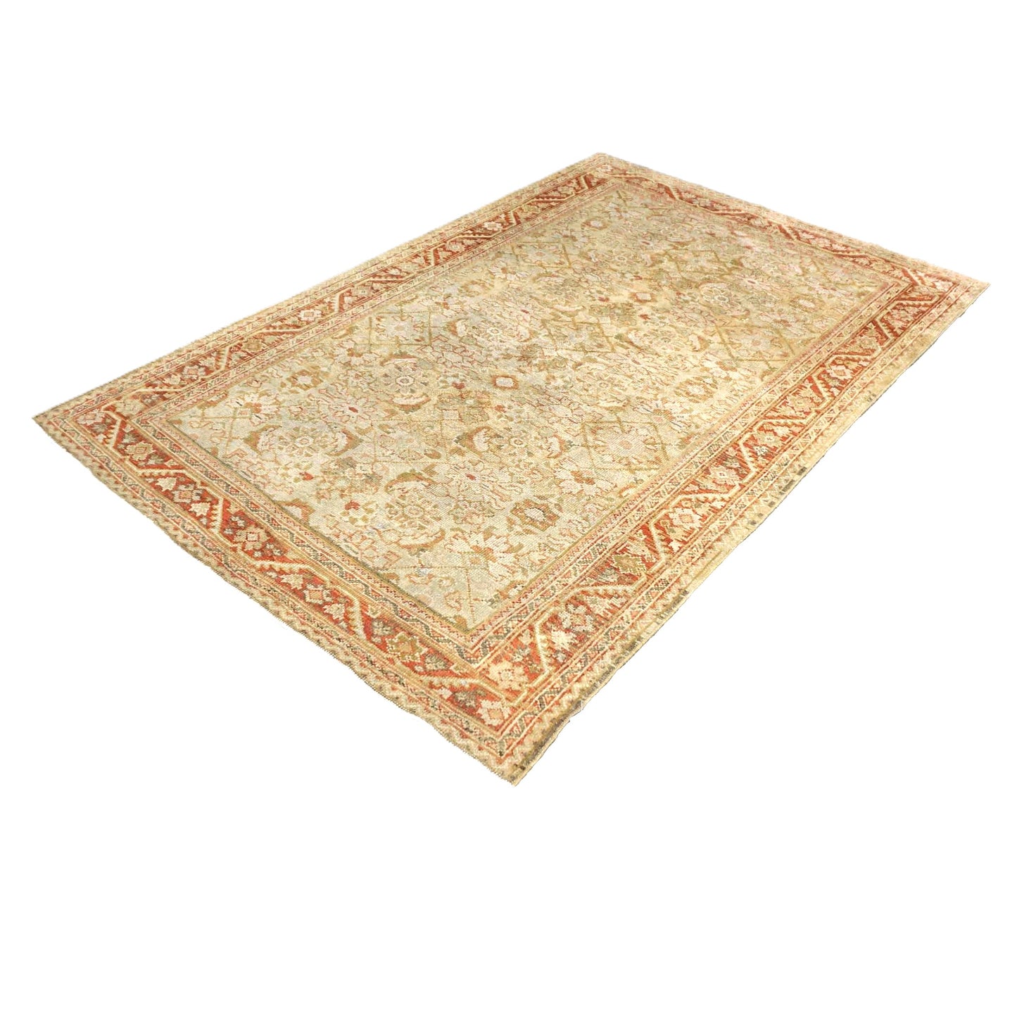 Antique Persian Sultanabad Wool 4x7 Tan, Ivory, Rust & Olive Handmade Area Rug #1142543