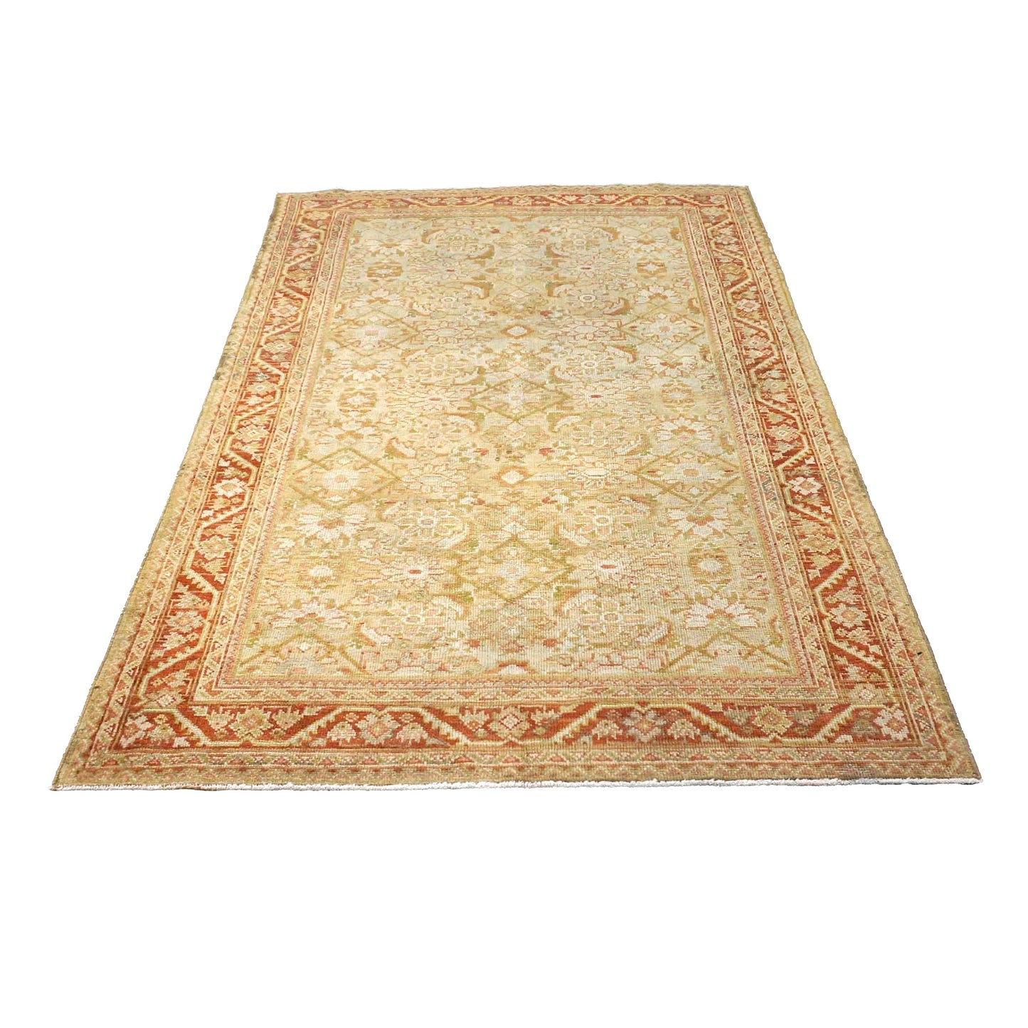 Antique Persian Sultanabad Wool 4x7 Tan, Ivory, Rust & Olive Handmade Area Rug #1142543