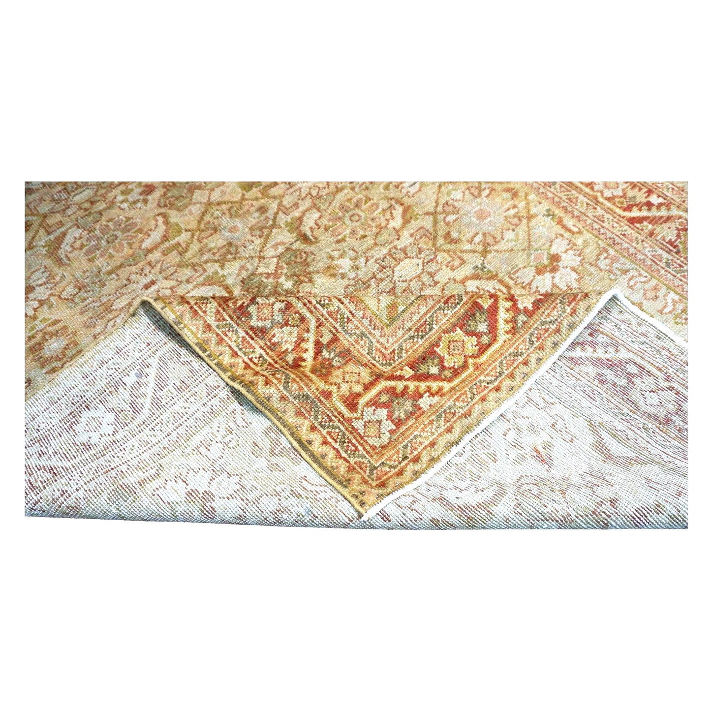 Antique Persian Sultanabad Wool 4x7 Tan, Ivory, Rust & Olive Handmade Area Rug #1142543