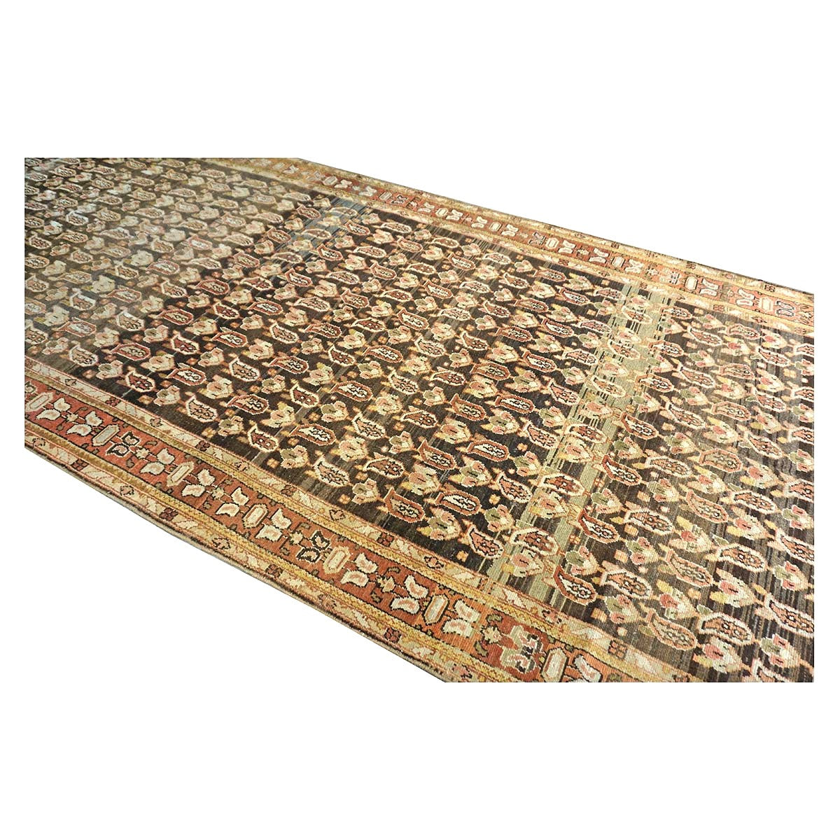 Antique Persian Malayer Wool 5x13 Brown & Rust Handmade Gallery Rug #1142544
