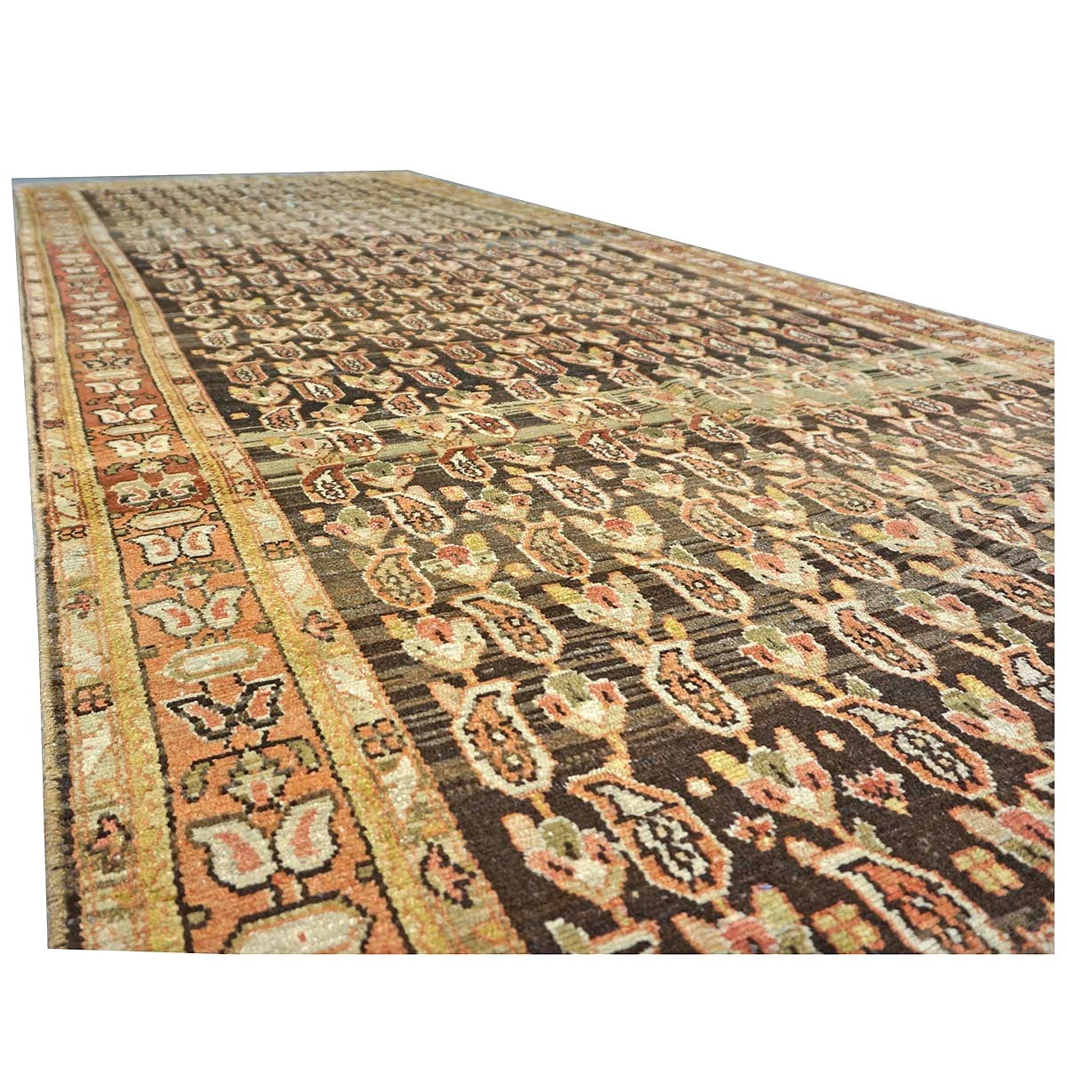 Antique Persian Malayer Wool 5x13 Brown & Rust Handmade Gallery Rug #1142544